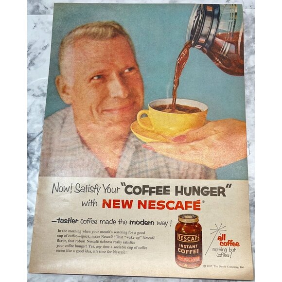 Nescafe Instant Coffee Hunger Vintage Print Ad 1950s Mid Century Kitchen Decor - Picture 6 of 6